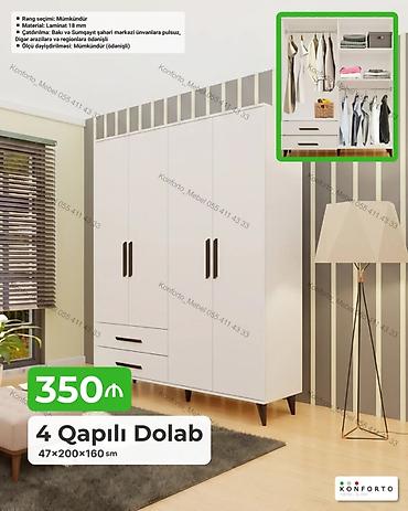 4 qapılı paltar dolabı – 47×200×160 sm - Material: 18 mm laminat -