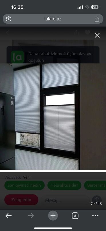 Jalüzlər: Plisse və jalüz pərdələr – plastik və alüminium pəncərələr üçün ölçüyə — 1