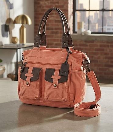 prada torbica: Torba od platna sa kožnim detaljima – koralno narandžasta - — 1
