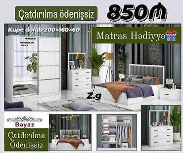 qapilar ev ucun: Yataq otağı dəsti – ağ rəng Dəst tərkibi: - Kupe şkaf: 200×160×60 sm — 1