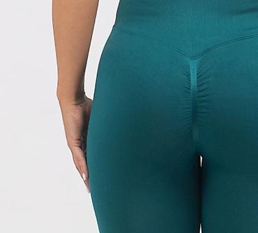 patike sa greskom: Ženske sportske helanke – rebrasti model, visok struk, zelena/teal — 8