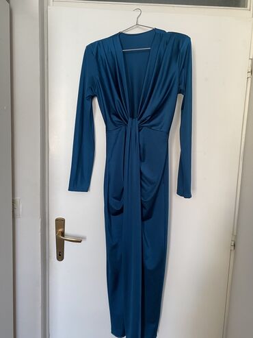 svetlo plava haljina i cipele: XD S (EU 36), M (EU 38), bоја - Tirkizna, Koktel, klub, Dugih rukava