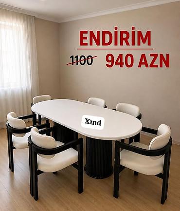 loft masa: Oval yemək/diskussiya masası və 6 ədəd kreslo dəsti. - Masa: oval — 1