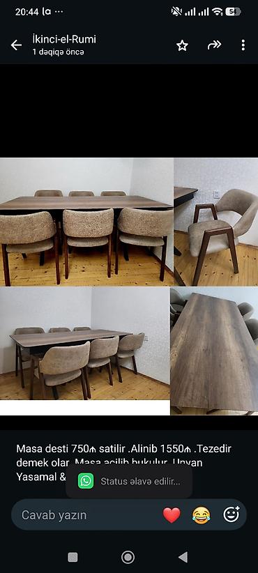 Masa desti 750₼ satilir .Alinib 1550₼ .Tezedir demek olar .Masa acilib