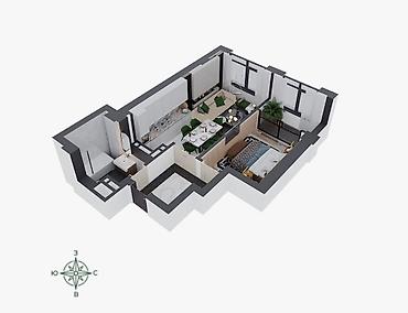 1: 1 комната, 52 м², Ботанический сад Элитка, 10 этаж, ПСО (под самоотделку) — 2