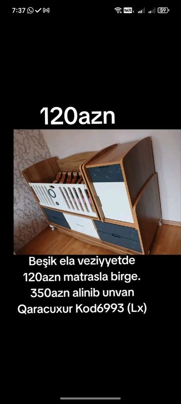 uşaq çantaları: Beşik ela veziyyetde 120azn matrasla birge. 350azn alinib unvan