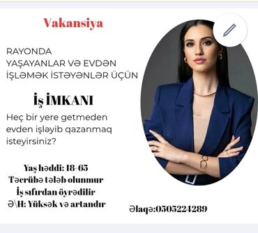 Otel, kafe, restoranlar: Vakansiya – Rayonlarda yaşayanlar və evdən işləmək istəyən xanımlar