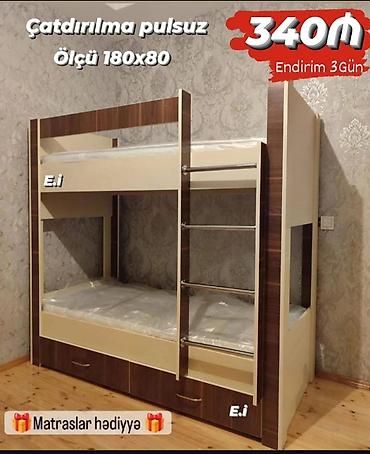 usaq beshiyi: Məhsul: İki mərtəbəli uşaq çarpayısı - Ölçü: 180x80 - Korpus: ağ-krem — 1