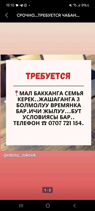 исык кол: Требуется Скотник, Оплата Ежемесячно