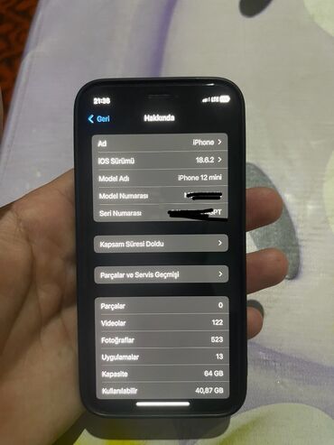 12 mini: IPhone 12 mini, 64 GB, Blue Titanium, Barmaq izi, Face ID