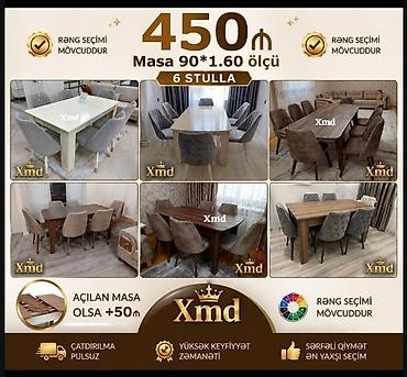 saatlar type 1: Yemək otağı üçün masa və 6 ədəd stul dəsti. - Masa ölçüsü: 90 × 160 — 1