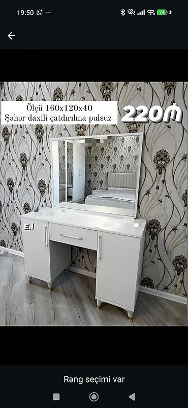Ağ rəngli güzgülü makiyaj masası - Ölçü: 160 x 120 x 40 sm - Böyük
