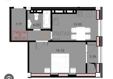 жк бруклин бишкек: 1 комната, 50 м², Советская/Скрябина Элитка, 13 этаж, ПСО (под самоотделку) — 1