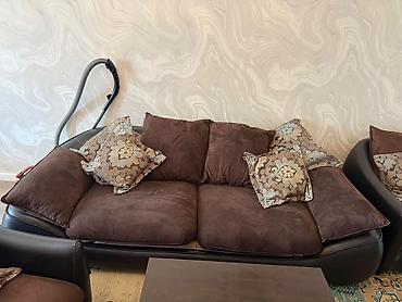 divan kreslo dəsti: Divan kreslo – 3 parçalı yumşaq mebel komplekti - Rəng: tünd qəhvəyi — 1