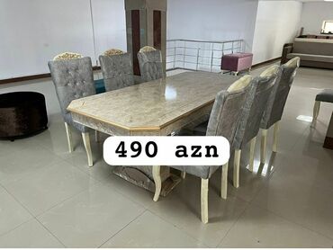 Masa və oturacaq dəstləri: Qonaq otağı üçün, Yeni, Açılmayan, Dördbucaq masa, 6 stul — 12