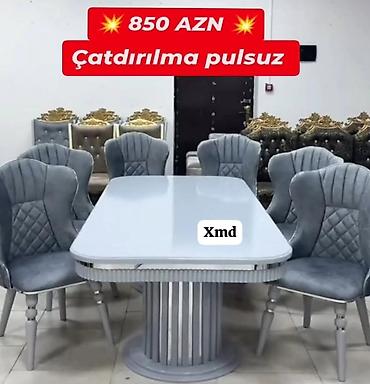 Masalar və oturacaqlar: Modern yemək dəsti – 1 masa + 6 oturacaq - Rəng: boz - Masa — 1
