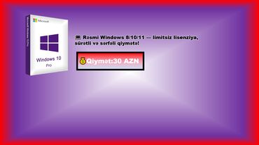 windows 11 qiymeti: Windows Pro / Home Aktivləşdirilməsi - Limitsiz Lisenziya (8/10/11) 💰