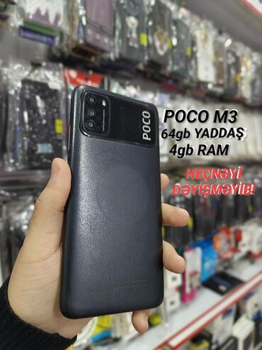 baku electronics telefonlar: Poco M3, 64 ГБ, цвет - Черный, Отпечаток пальца