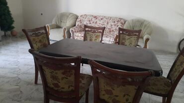 kafe ucun stol stul: Qonaq otağı üçün, İşlənmiş, Açılmayan, Dördbucaq masa, 6 stul, Azərbaycan