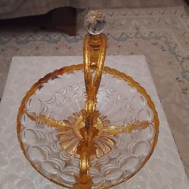 xrusta: Zərif dekorativ meyvə/şirniyyat qabı – kristal kasa və qızılı rəngdə — 3