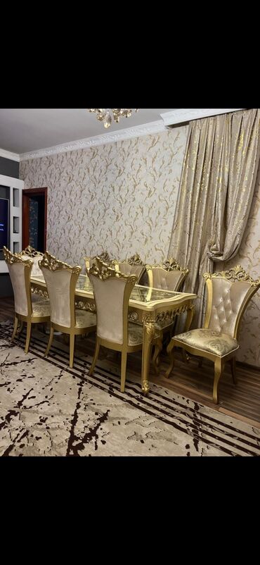 продажа столов и стульев: Qonaq otağı üçün, İşlənmiş, Açılmayan, Dördbucaq masa, 8 stul