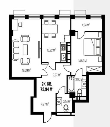 недвижимость от застройщика: 2 комнаты, 73 м², Элитка, 18 этаж, ПСО (под самоотделку)
