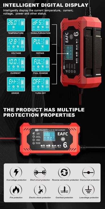 Auto oprema: Inteligentni PUNJAČ akumulatora 12v 6A, LCD displej • Kapacitet — 13
