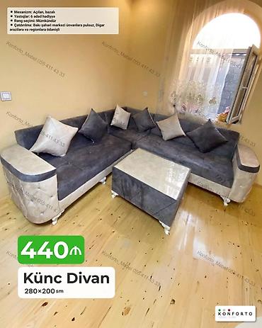 kreditle kunc divanlar: Künc divan – 280×200 sm - Mexanizm: açılan, bazalı (yataq funksiyası — 1