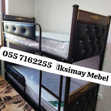 İkimərtəbəli uşaq çarpayıları: Oğlan və qız üçün, Çarpayı, Matrassız, Siyirməsiz, Dəmir — 14