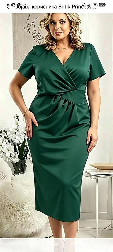 Elegantna midi haljina sa preklopom na dekolteu i drapiranim strukom