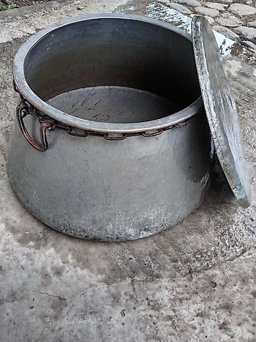 qazan qab: Böyük ölçülü mis/ qazan – qapaqlı. Təxminən 60 litr. Məhsul təsviri — 2
