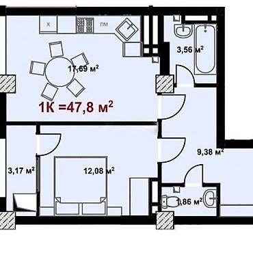 Продажа квартир: 1 комната, 50 м², Кок-Жар ж/м Элитка, 9 этаж, ПСО (под самоотделку) — 9