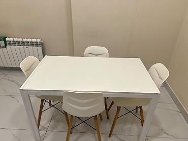 ofis stullari: Ağ rəngdə yemək/qonaq masası və 4 ədəd stul dəsti. yeni kimidir - — 1