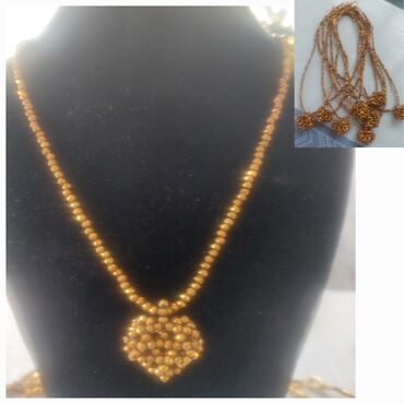 свадебное платье для беременных напрокат: Бисерное ожерелье с подвеской - Ручная работа из мелкого золотистого