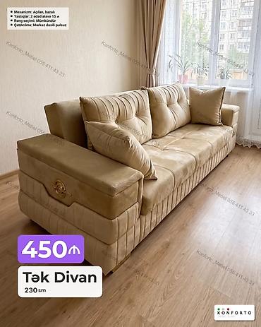 Divanlar: Tək divan – 230 sm – Mexanizm: açılan, bazalı (yataq funksiyalı, altı — 1
