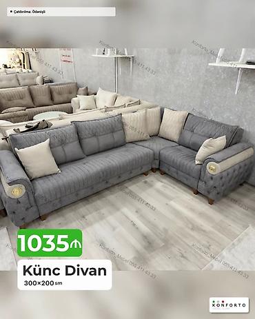 Диваны: Künc divan – 300×200 sm - Dizayn: L‑şəkilli, müasir xəttlər və — 1