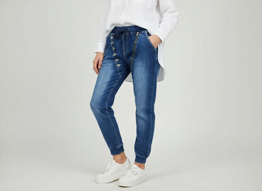 jeansy damskie joggery: Denim, Jeansy damskie, rozmiar M