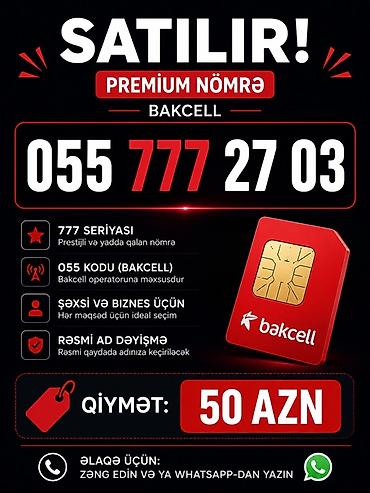 Premium nömrə – Bakcell - Nömrə: 055 777 27 03 - Seriya: 777