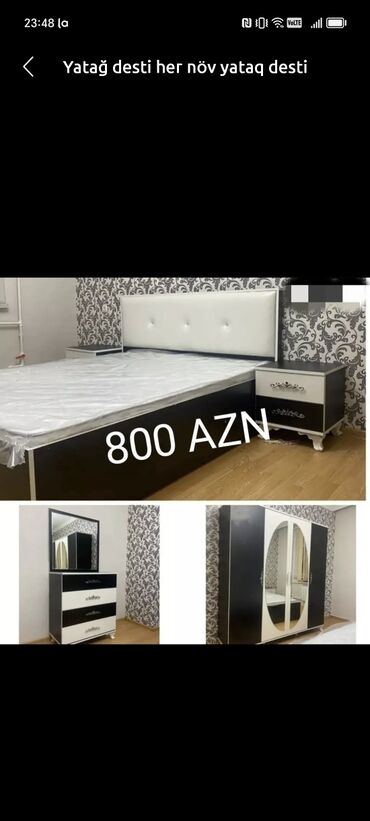 Yataq otağı dəstləri: İkinəfərlik çarpayı, Termo, Dolab, 2 tumba, Azərbaycan, Yeni — 24