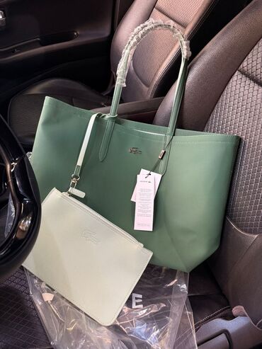 женские спортивные рюкзаки: Brend qadın çantaları – müxtəlif modellər - Lacoste tote: Yaşıl rəng