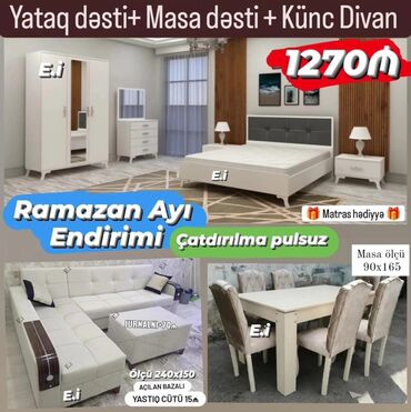 Yataq otağı dəstləri: 2 təknəfərlik çarpayı, Tumba, 2 tumba, Komod, Türkiyə, Yeni — 2