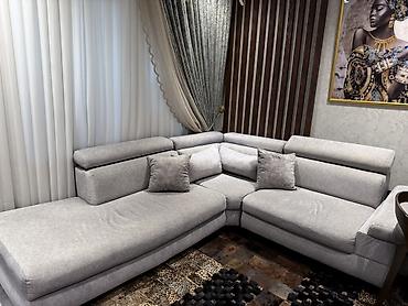 Divanlar: Müasir künc divan – açıq boz rəng, yumşaq toxumalı parça üzlük - — 4