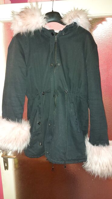 zimske duge jakne sa krznom: Jakna sa roze krznom na kapuljaci i rukavimakrzno se skida, XL/2XL