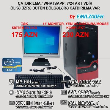 Masaüstü kompüterlər və iş stansiyaları: Masaüstü Kompüter "Zip DDR3 1155 H61/Core i5 3330/4GB Ram/128GB SSD"