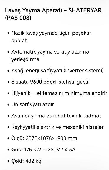 döner yeri: Lavaş Yayma Aparatı – SHATERYAR (Model: PAS 008) 7500 yeni vəziyətdə — 1