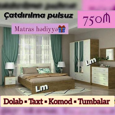 Dolablar: İkinəfərlik çarpayı, 2 tumba, Dolab, Termo, Azərbaycan, Yeni