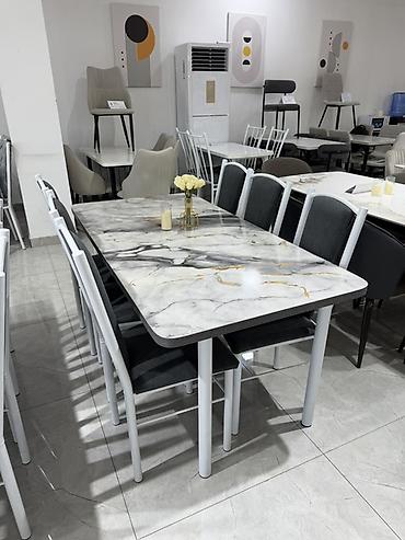 Обеденный комплект: прямоугольный стол с мраморным рисунком и 6 at lalafo.kg Обеденный комплект: прямоугольный стол с мраморным рисунком и 6