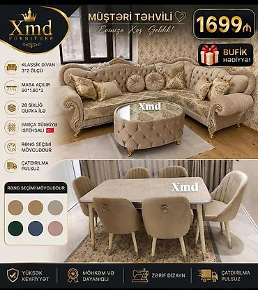 ucuz stol stullar: Xmd Furniture klassik qonaq dəsti Tərkibi: - Künc klassik divan – 3+2 — 1