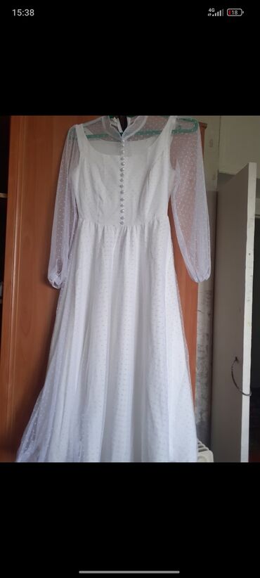 белое платье: Повседневное платье, Made in KG, Осень-весна, Длинная модель, XL (EU 42), 2XL (EU 44)