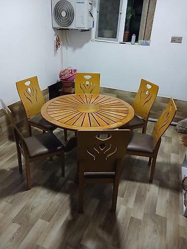 fıstıq ağacı: 🪵 130×130 sm göyrüş ağacından hazırlanmış masa 🪑 6 ədəd oturacaq dəstə — 1
